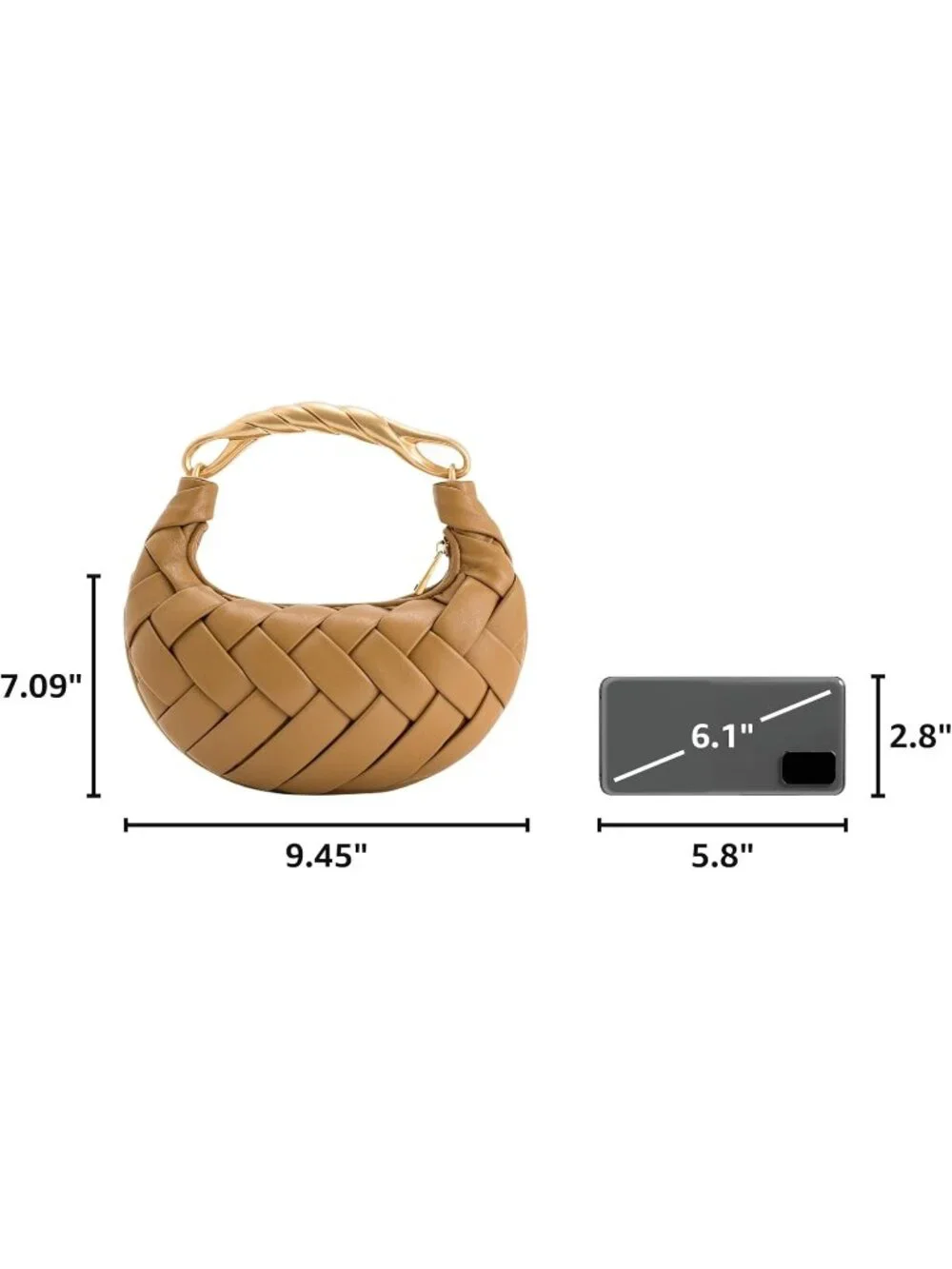 👜Women's Brown Orla Woven Top Zipper Handle Bag Gold Twist Handle Purse